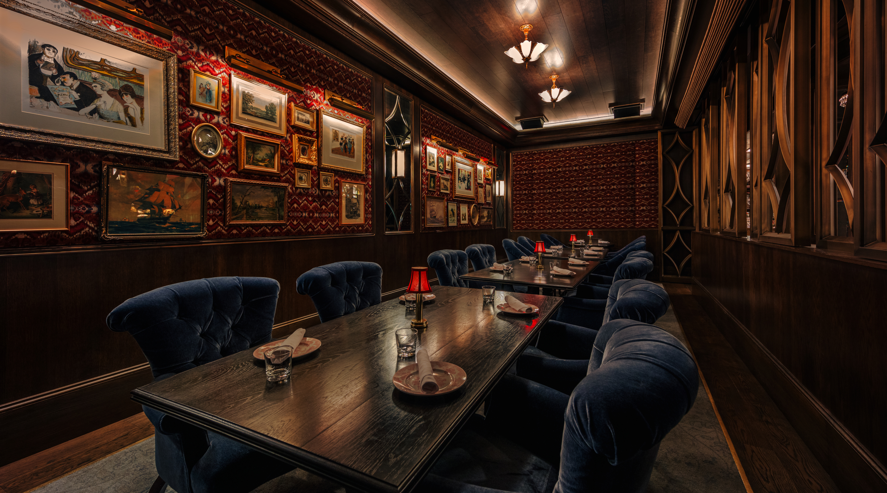 A view of the private dining room seating inside Bavettes.