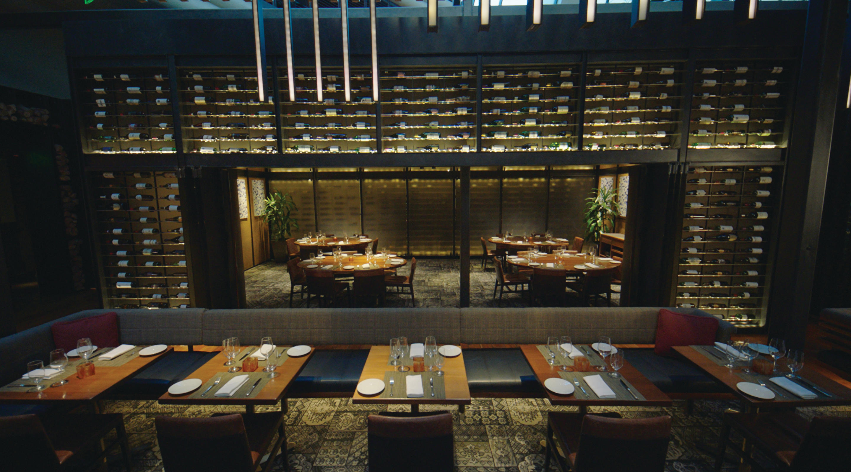 Group and private dining seating inside Heritage Steak.